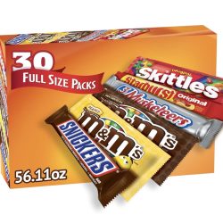 Mars M&M'S, SNICKERS, 3 MUSKETEERS, SKITTLES & STARBURST Variety Pack Full Size Bulk Candy Assortment, 56.11 oz, 30 Count